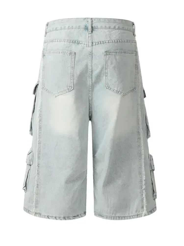 Men's Wide Leg Cargo Denim Shorts