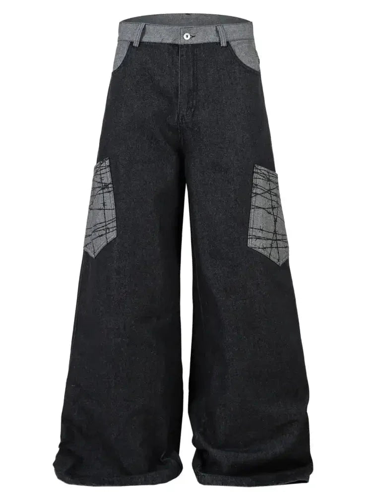 Men's Wide Leg Cargo Jeans with Contrast Panels - Update AvenueTrendsi100400787139161100400787139161Men's Wide Leg Cargo Jeans with Contrast PanelsBlack