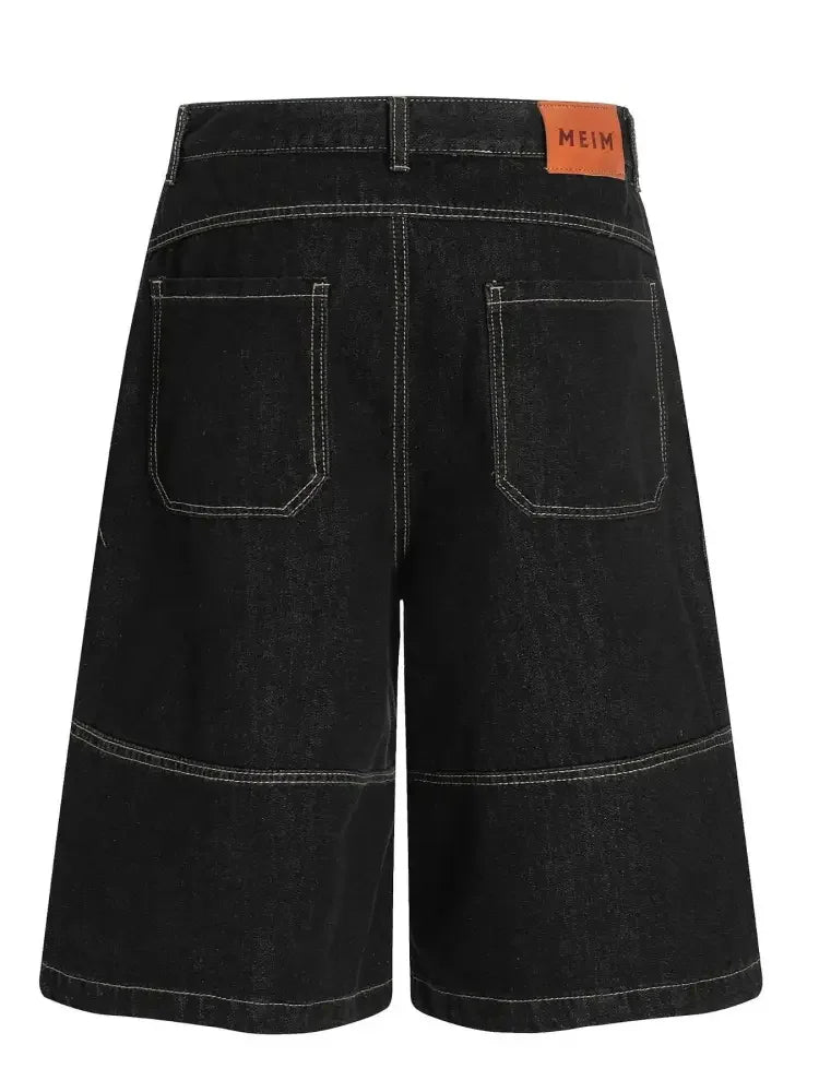 Men's Wide-Leg Denim Shorts with Contrast Stitching