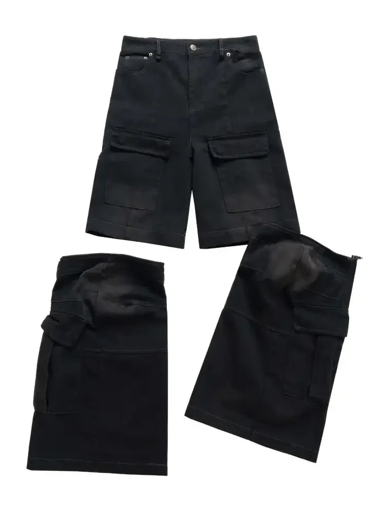Men's Wide Leg Detachable Cargo Jeans with Multi-Pockets