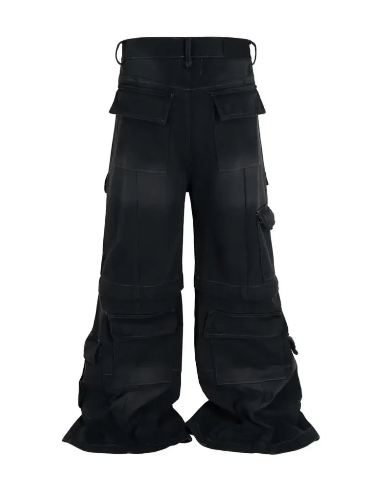 Men's Wide Leg Detachable Cargo Jeans with Multi-Pockets