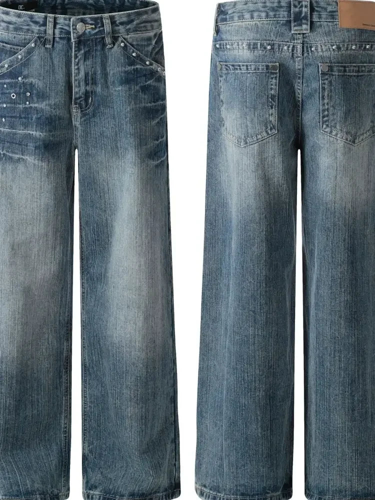 Men's Wide-Leg Vintage Wash Jeans