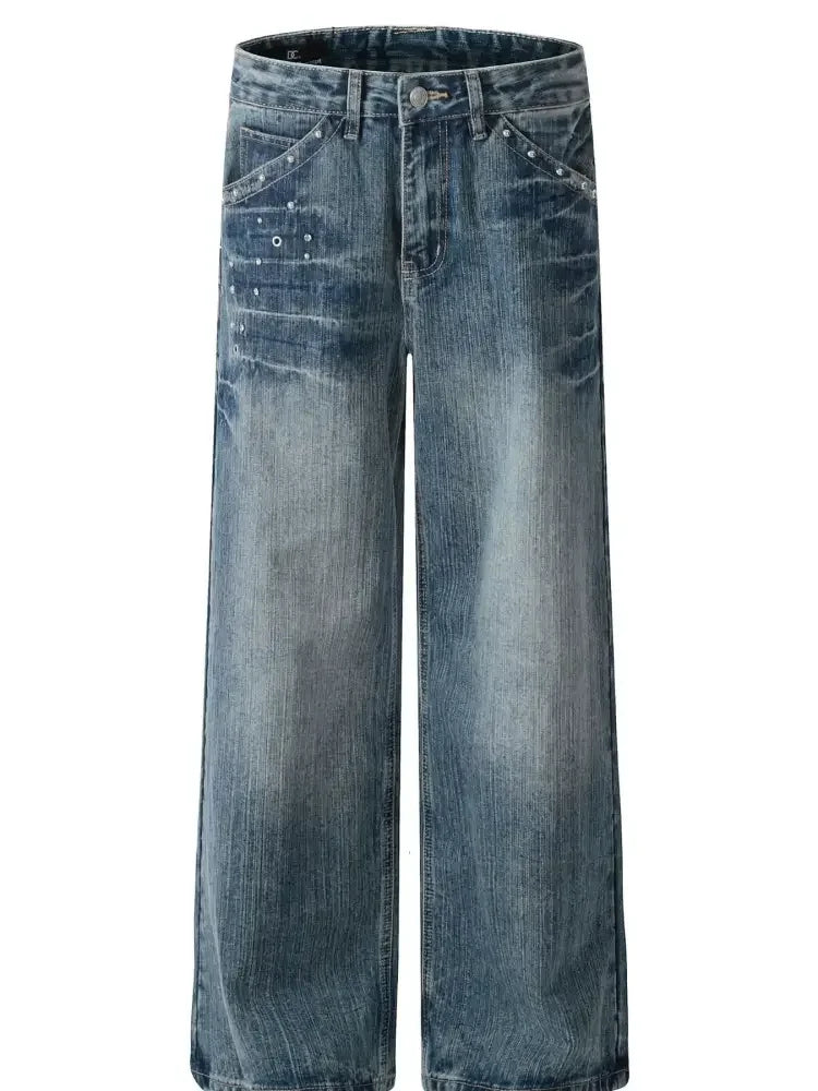 Men's Wide-Leg Vintage Wash Jeans