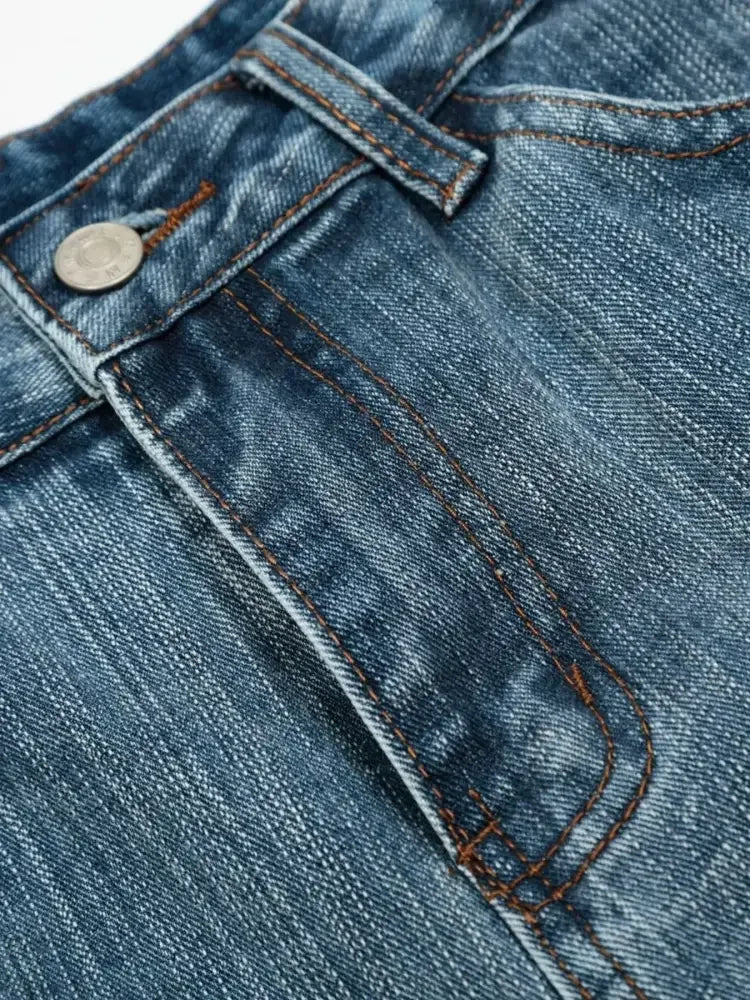 Men's Wide Leg Vintage Washed Denim Shorts