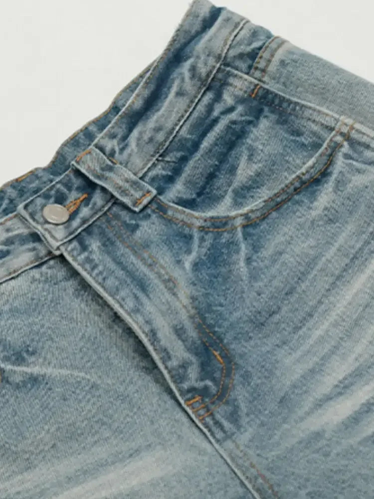 Men's Wide Leg Wash Denim Jeans