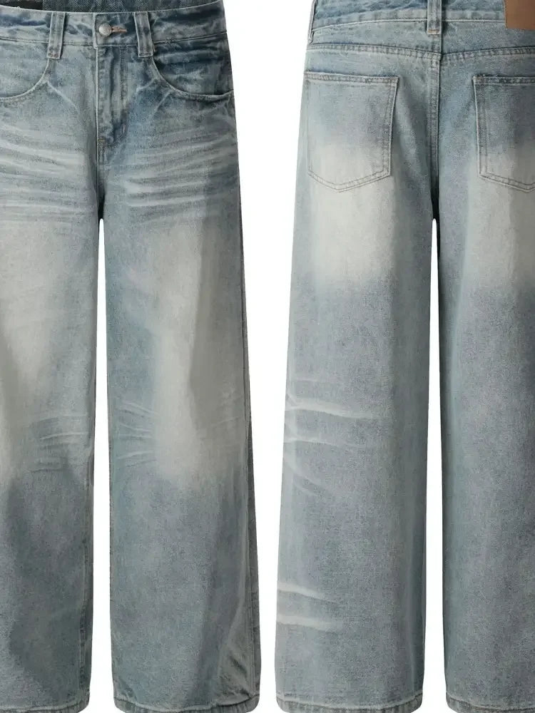 Men's Wide Leg Wash Denim Jeans