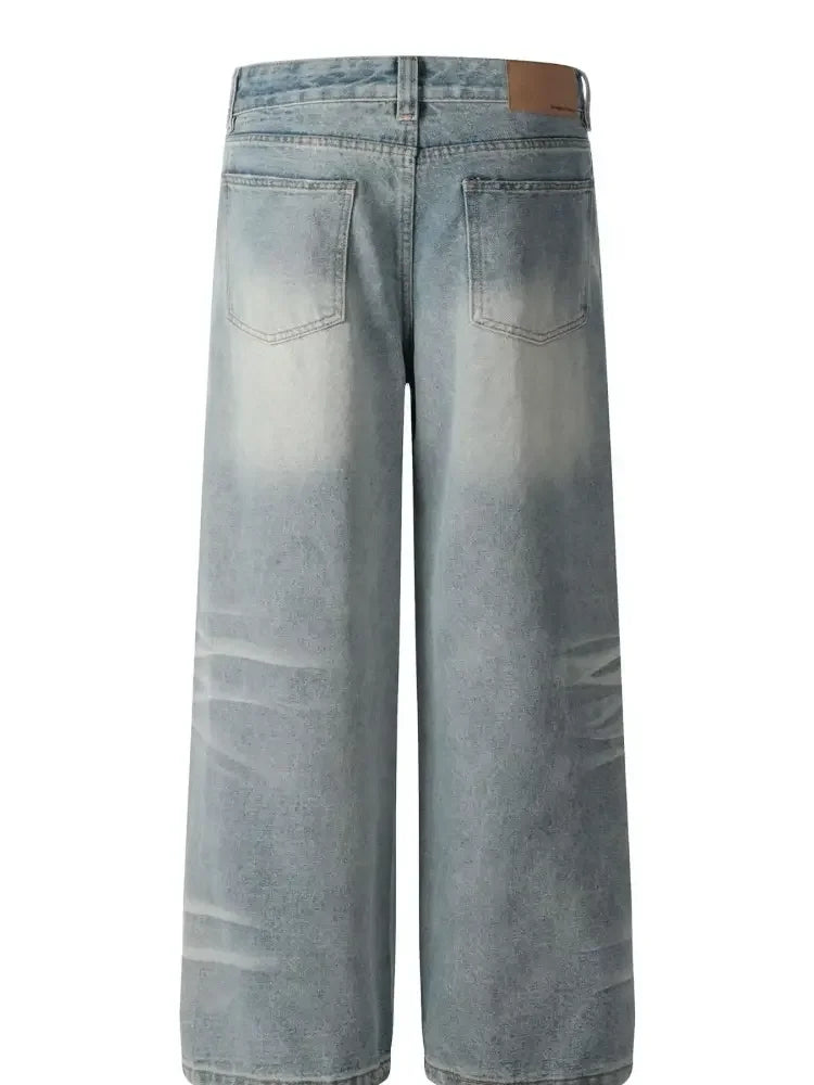 Men's Wide Leg Wash Denim Jeans