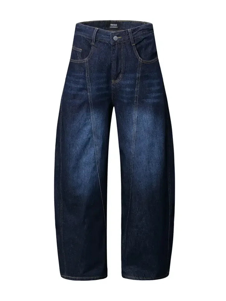 Men's Wide Leg Wash Denim Jeans with Signature Detail