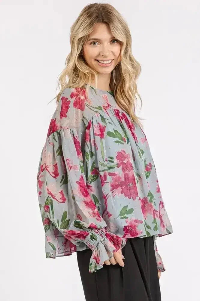 Mittoshop Floral Round Neck Flounce Sleeve Blouse - Update AvenueVacation StyleTrendsi1001006801015741001006801015741f664bec - 0ac6 - 4257 - 8f78 - 951237a161bf - MaxLight Blue