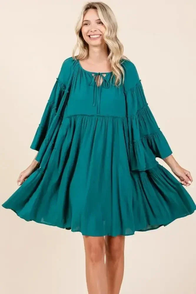 Mittoshop Frill Tie Neck Bell Sleeve Dress - Update AvenueVacation StyleTrendsi100100233151803100100233151803d8091a8f - 6571 - 4aa7 - b166 - f0bf6cd911dd - MaxTeal Green