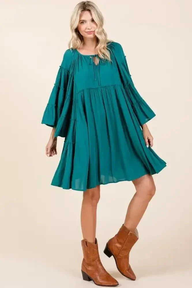 Mittoshop Frill Tie Neck Bell Sleeve Dress - Update AvenueVacation StyleTrendsi100100233151803100100233151803222204d4 - e01e - 4fd7 - bf43 - 13b54811fbd5 - MaxTeal Green