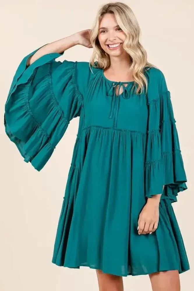 Mittoshop Frill Tie Neck Bell Sleeve Dress - Update AvenueVacation StyleTrendsi100100233151803100100233151803d2c9ea8c - 5031 - 4b3c - 9172 - ada34e171f28 - MaxTeal Green