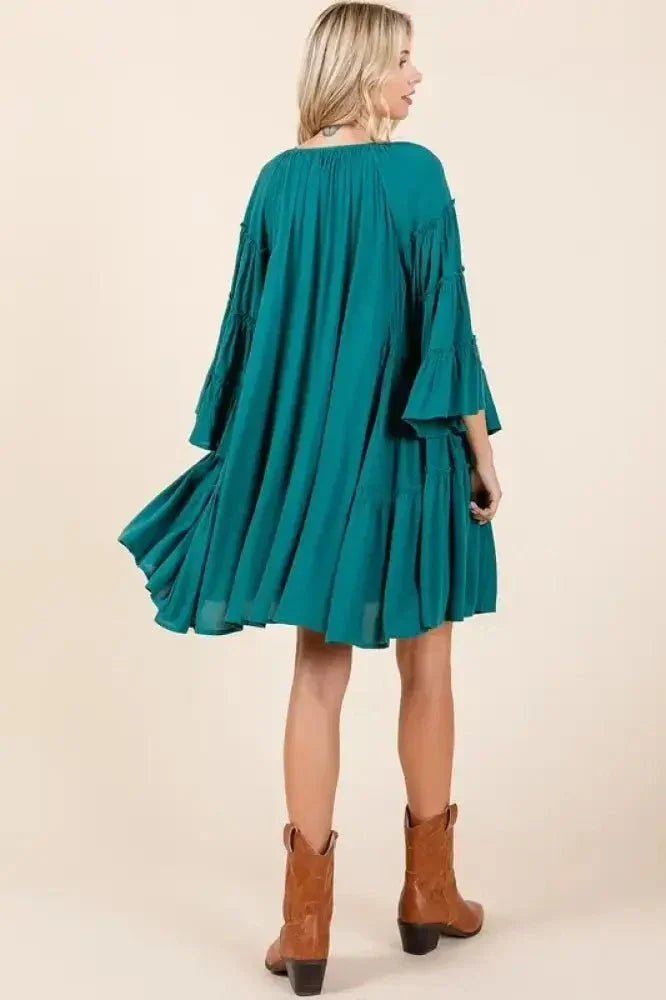 Mittoshop Frill Tie Neck Bell Sleeve Dress - Update AvenueVacation StyleTrendsi100100233151803100100233151803ff3bc379 - 1b10 - 4fbd - 8a3d - 757b36d8039c - MaxTeal Green
