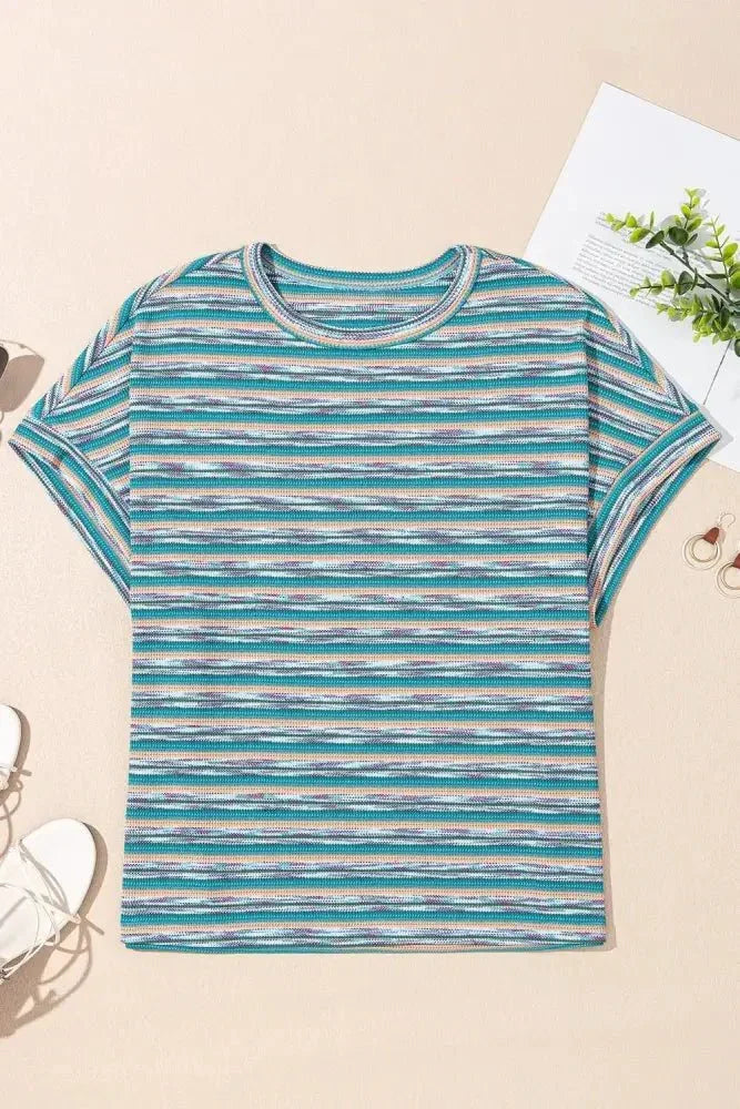 Multicolour Striped Wide Sleeve Loose T Shirt - Update AvenueT-ShirtsTrendsi100100533483219100100533483219d10e2d3c - 05fe - 4f3f - a174 - 90dec9333c8e - Max - OriginTeal