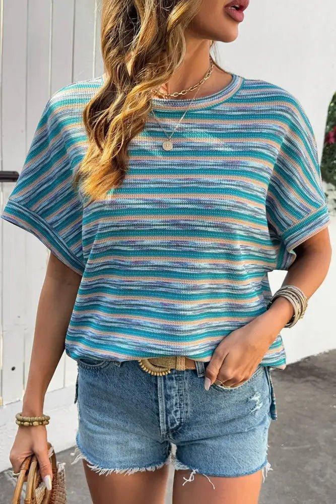 Multicolour Striped Wide Sleeve Loose T Shirt - Update AvenueT-ShirtsTrendsi100100533483219100100533483219ff977dbf - 4b55 - 4bdf - 9809 - da569cc6dd8b - Max - OriginTeal