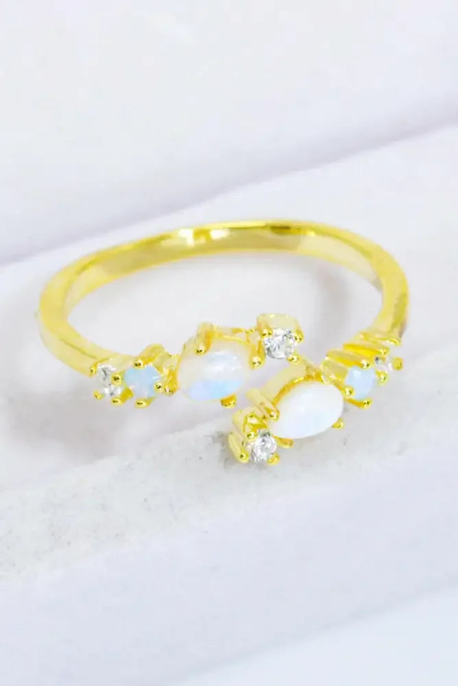 Natural Moonstone and Zircon Open Ring