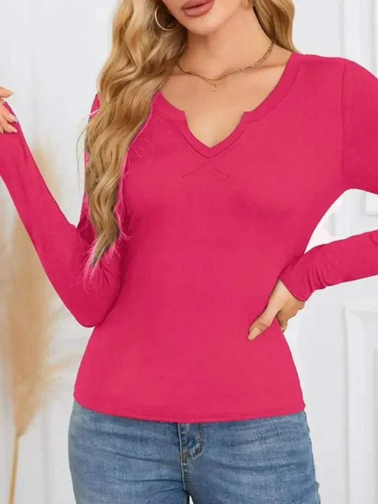 Notched Long Sleeve T-Shirt - Update AvenueT-ShirtsTrendsi100100839621664100100839621664ed0218fa - d6a1 - 46a2 - 8474 - ad16b350db13 - Max - OriginHot Pink