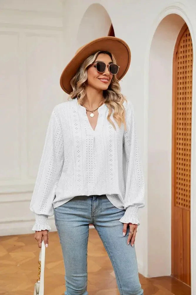 Notched Neck Flounce Sleeve Blouse - Update AvenueTrendsi100101207613110100101207613110894c9269f3334461babea5811f3ab47f - MaxWhite