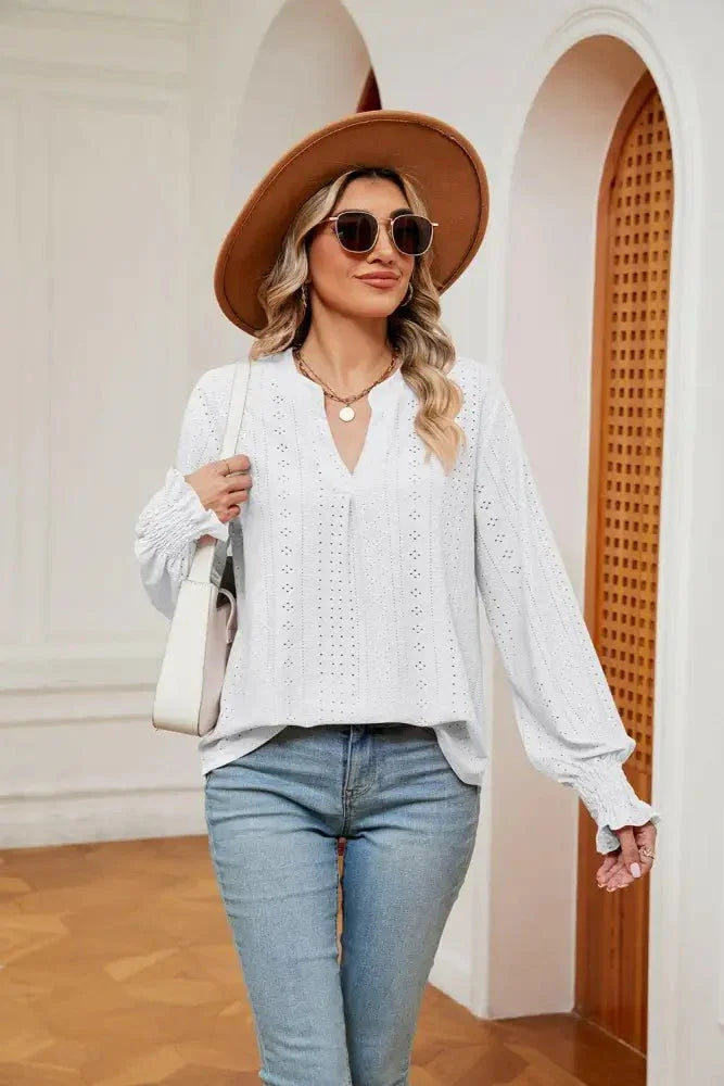 Notched Neck Flounce Sleeve Blouse - Update AvenueTrendsi10010120761311010010120761311081931378c17246569661f0833c43c228 - MaxWhite