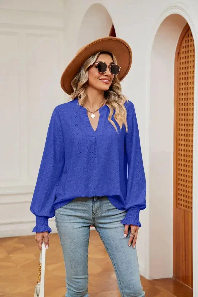 Notched Neck Flounce Sleeve Blouse - Update AvenueTrendsi1001012076136311001012076136317e24c967fcce4be88a6bf6ad10b9afc9 - MaxRoyal Blue