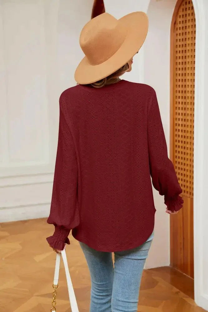 Notched Neck Flounce Sleeve Blouse - Update AvenueTrendsi100101207615176100101207615176151fc9127bfc47868413cb8ad5cdf976 - MaxWine