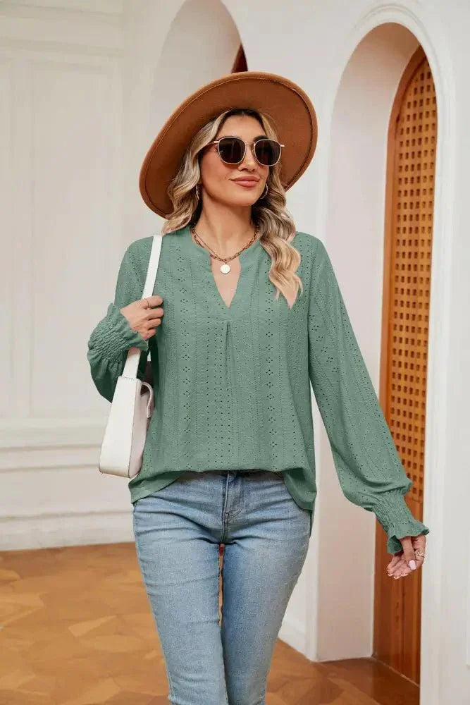Notched Neck Flounce Sleeve Blouse - Update AvenueTrendsi10010120761756710010120761756761a7cbf0e77b46469e003fb9b83cbb45 - MaxGum Leaf