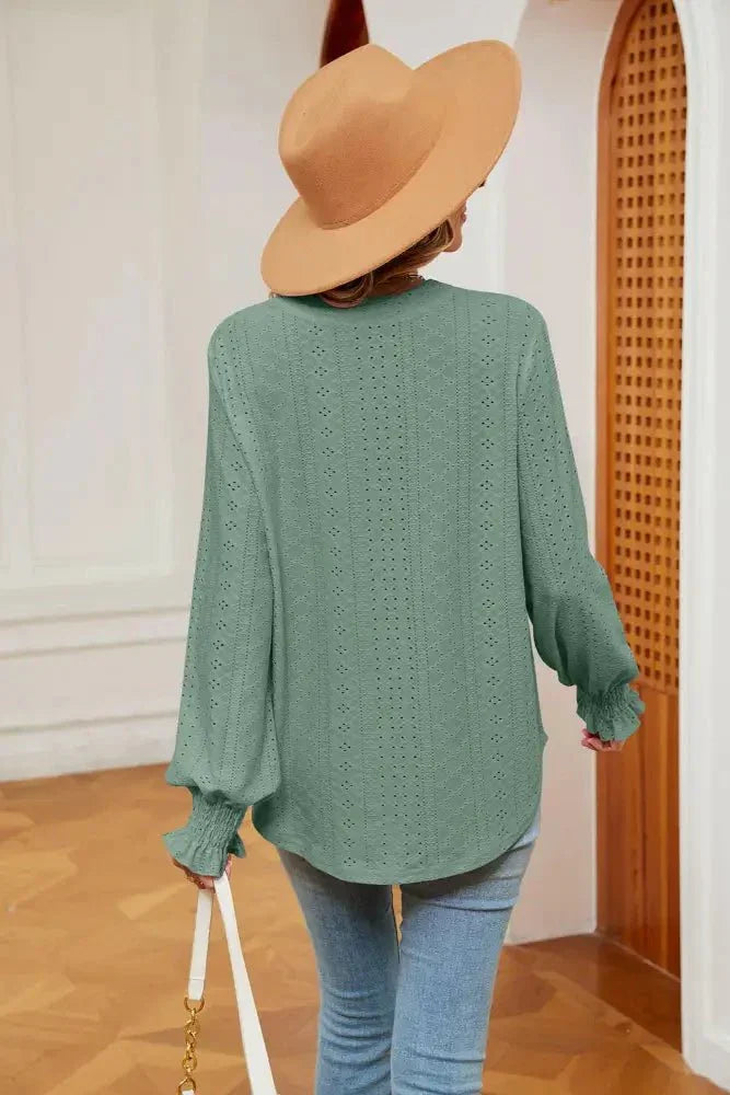 Notched Neck Flounce Sleeve Blouse - Update AvenueTrendsi10010120761756710010120761756733b639a5c4d848d6ad8b6dcb26e6e3ac - MaxGum Leaf
