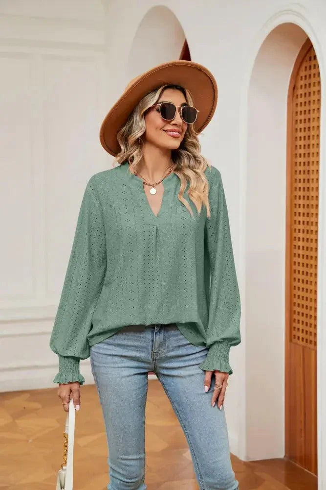 Notched Neck Flounce Sleeve Blouse - Update AvenueTrendsi10010120761756710010120761756754fb7ee4160840e4a9ecac9dade41f4e - MaxGum Leaf