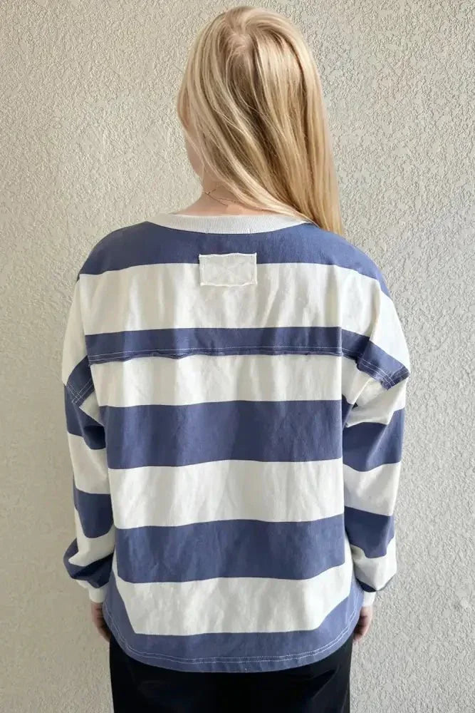 Oh Pima Cotton Wash Exposed Seam Contrast Striped Round Neck Long Sleeve T-Shirt - Update AvenueTrendsi100100434041721100100434041721df9c1b55 - 441a - 4fa0 - b671 - e1dab6c7d8c8 - MaxDusty Blue