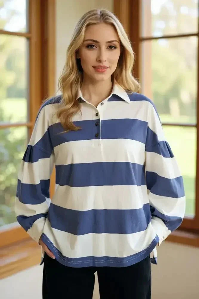 Oh Pima Cotton Wash Wide Striped Collared Neck Long Sleeve Top - Update AvenueTrendsi100100907891791100100907891791c93dea16 - 102f - 4c71 - b2c7 - 2818ac87c2ca - MaxDusty Blue