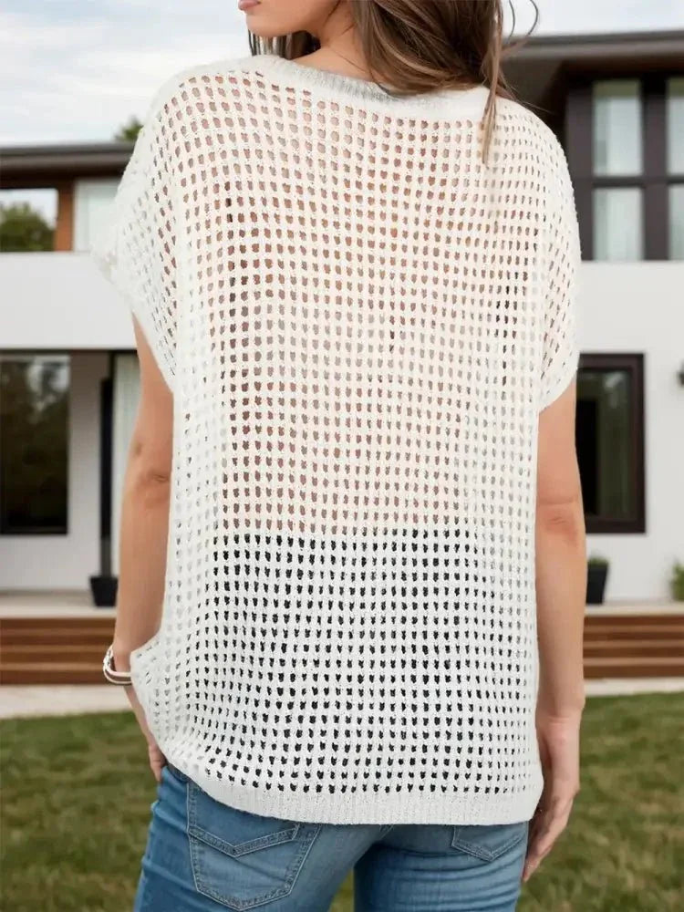 Openwork Round Neck Short Sleeve Cover - Up - Update AvenueTrendsi100100625965118100100625965118a963e7de - 8d26 - 4898 - a2e0 - b26a609aa416 - MaxCream
