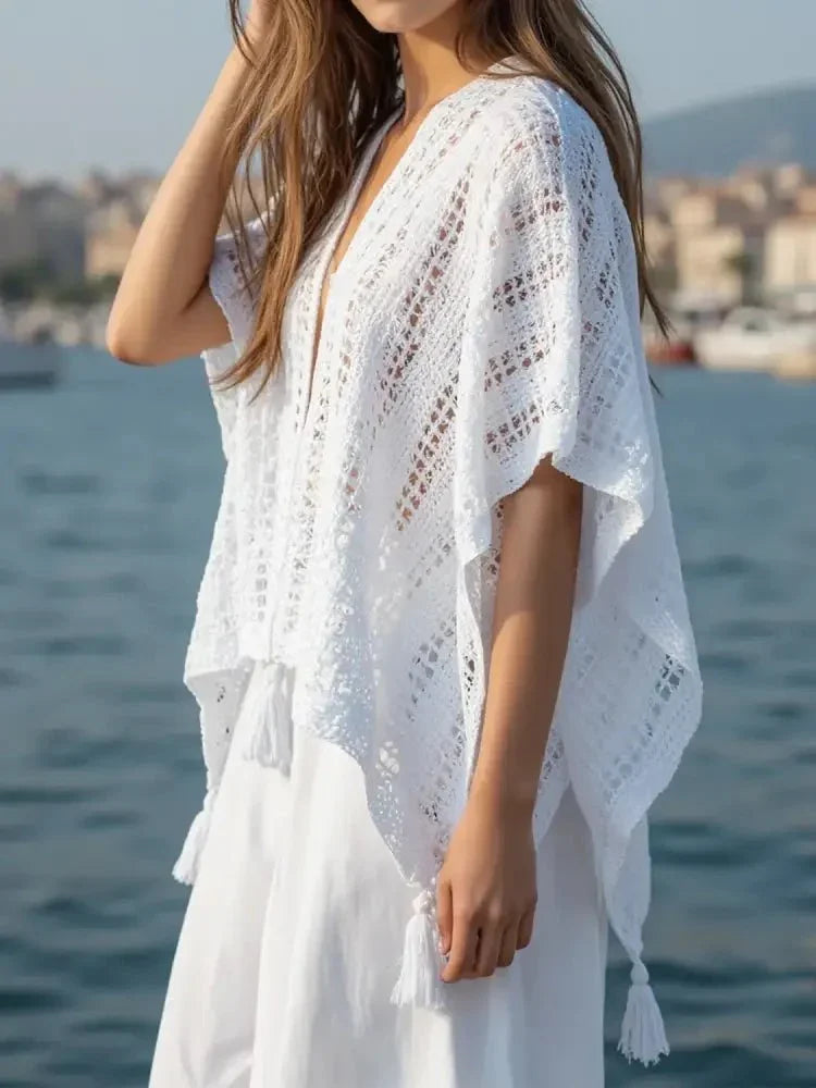 Openwork Tassel Open Front Knit Cover Up - Update AvenueBoho VibesTrendsi10010043930831110010043930831107410865 - 0176 - 464e - 8c2e - 99f8fee2de0f - Max - OriginWhite