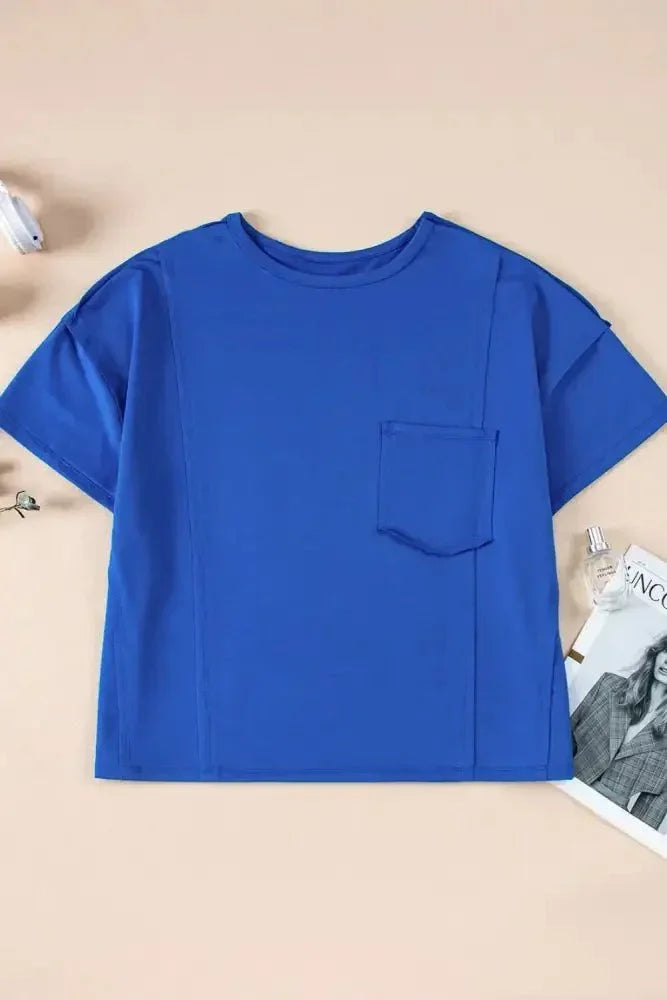 Patched Pocket Exposed Seam Oversize T-shirt - Update AvenueT-ShirtsTrendsi100100664243286100100664243286c0cc60e4 - d757 - 4434 - 869d - d8db1745e5ab - Max - OriginRoyal Blue