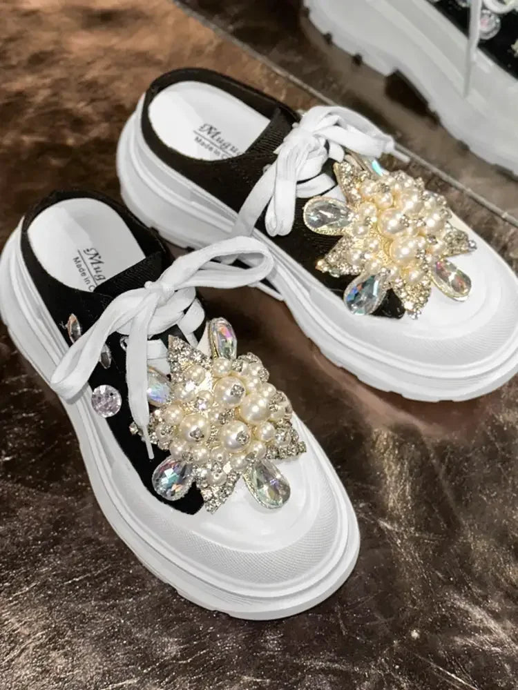 Pearl Embellished Platform Slip-Ons