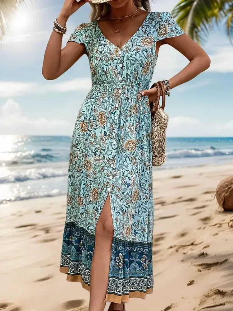Perfee Backless Slit Printed Short Sleeve Dress - Update AvenueBoho VibesTrendsi100100666121268100100666121268c720d225 - ba56 - 424a - 920c - 90e3897aeffe - MaxPastel Blue