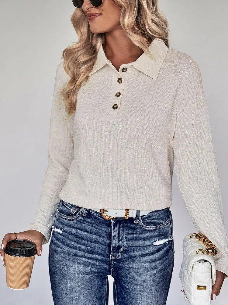 Perfee Collared Neck Buttoned Long Sleeve Top - Update AvenueTrendsi100101187292083100101187292083706748c8978349898ee8a4958030c840 - MaxIvory
