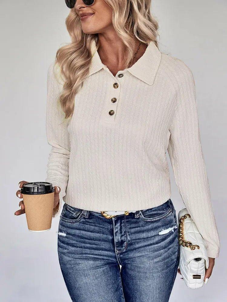 Perfee Collared Neck Buttoned Long Sleeve Top - Update AvenueTrendsi100101187292083100101187292083659fc56a32584547bd496fcf483f3fbe - MaxIvory