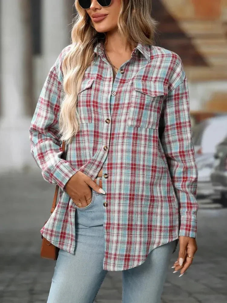 Plaid Button - Down Oversized Shirt - Update AvenueTrendsi100100361560696100100361560696abebb167 - e641 - 43c9 - 96a6 - b7f65084310e - Max - OriginLight Lake Blue