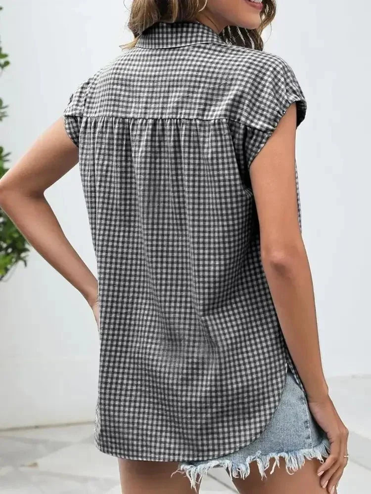 Plaid Button Up Cap Sleeve Shirt - Update AvenueTrendsi100100870211167100100870211167f2d128d3 - 0b0f - 4007 - 8bdb - da304a914ffe - Max - OriginBlack