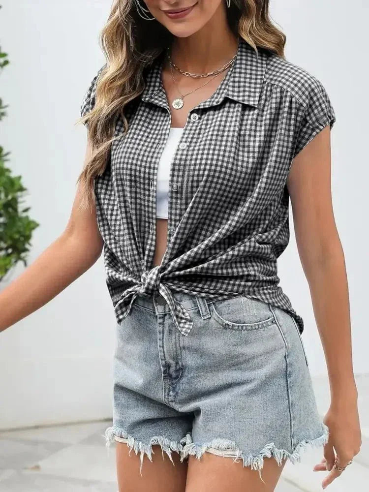 Plaid Button Up Cap Sleeve Shirt - Update AvenueTrendsi1001008702111671001008702111675d67ad22 - cf8b - 42d4 - 9205 - d90d0b94303c - Max - OriginBlack