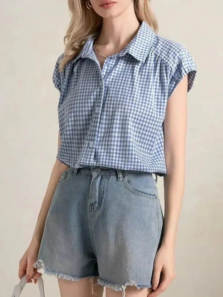Plaid Button Up Cap Sleeve Shirt - Update AvenueTrendsi100100870211605100100870211605c406e44a - 1492 - 40ef - a01d - ded45fa602bc - Max - OriginLight Blue