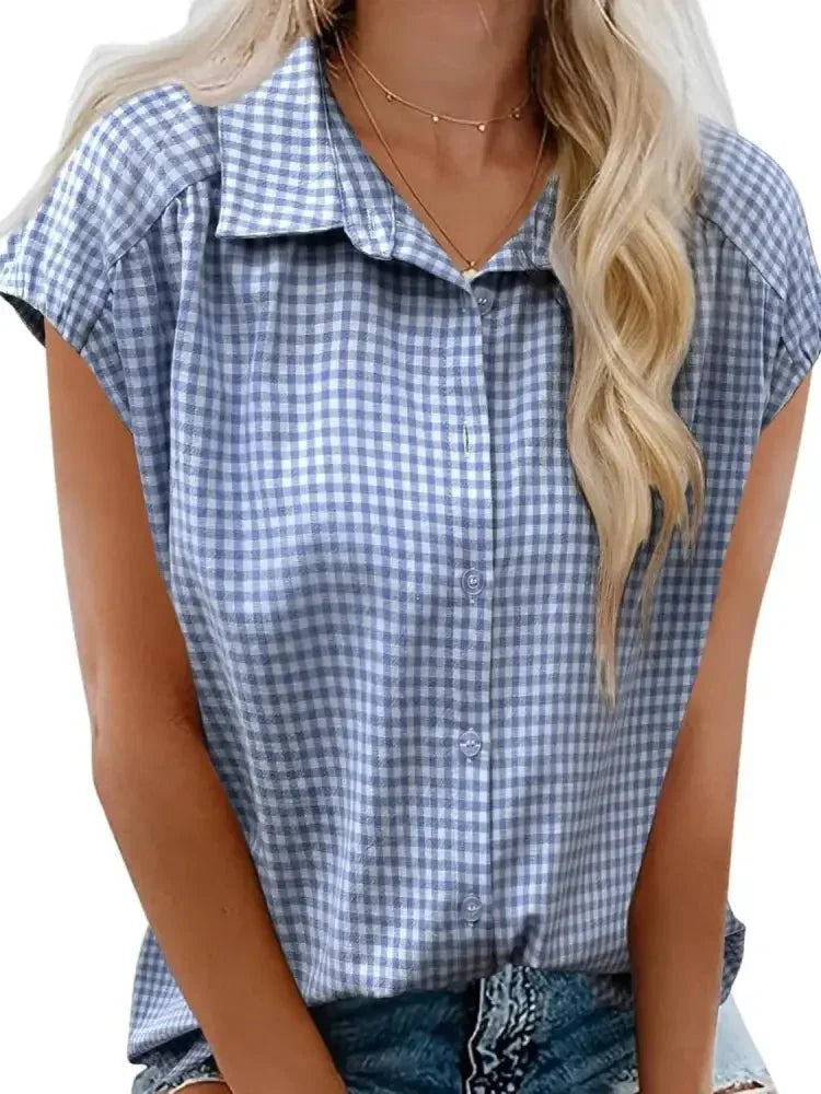 Plaid Button Up Cap Sleeve Shirt - Update AvenueTrendsi100100870211605100100870211605d57b9683 - 5fd9 - 40ca - a92d - eee943ef9c77 - Max - OriginLight Blue