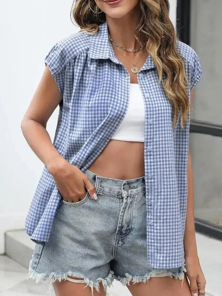 Plaid Button Up Cap Sleeve Shirt - Update AvenueTrendsi100100870211605100100870211605865afa77 - 0fd9 - 4148 - b780 - eb3155b61ef5 - Max - OriginLight Blue