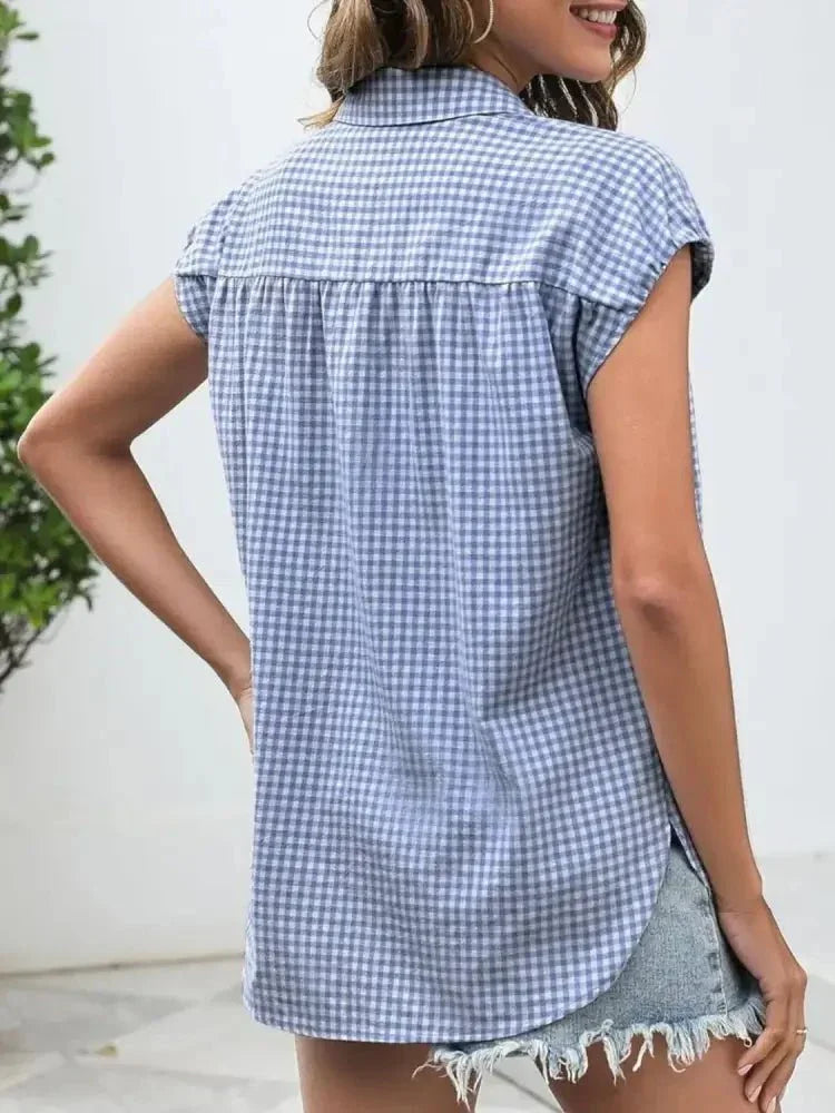 Plaid Button Up Cap Sleeve Shirt - Update AvenueTrendsi100100870211605100100870211605798750d9 - fc0e - 4d8a - a147 - 74adb8c912c5 - Max - OriginLight Blue