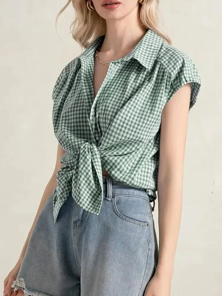 Plaid Button Up Cap Sleeve Shirt - Update AvenueTrendsi1001008702116851001008702116852a1dadf4 - c6e0 - 4575 - ba94 - 0ba61dd9b5a7 - Max - OriginGum Leaf