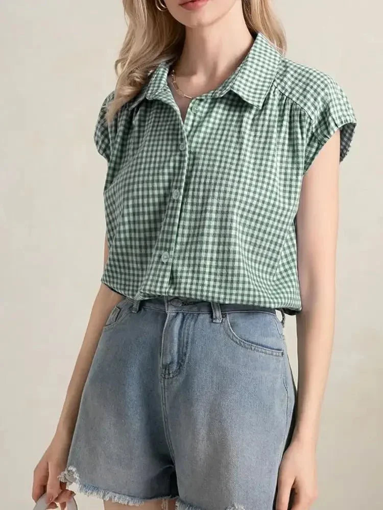Plaid Button Up Cap Sleeve Shirt - Update AvenueTrendsi100100870211685100100870211685f847034c - 44da - 43cc - 9ca7 - eb9f4ce0dd3e - Max - OriginGum Leaf