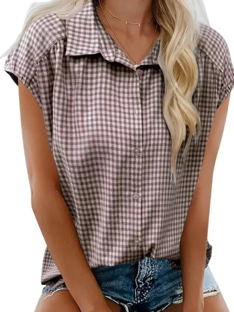 Plaid Button Up Cap Sleeve Shirt - Update AvenueTrendsi100100870216305100100870216305cf970937 - 87e8 - 42a1 - 800e - 3b6945c61501 - Max - OriginTaupe