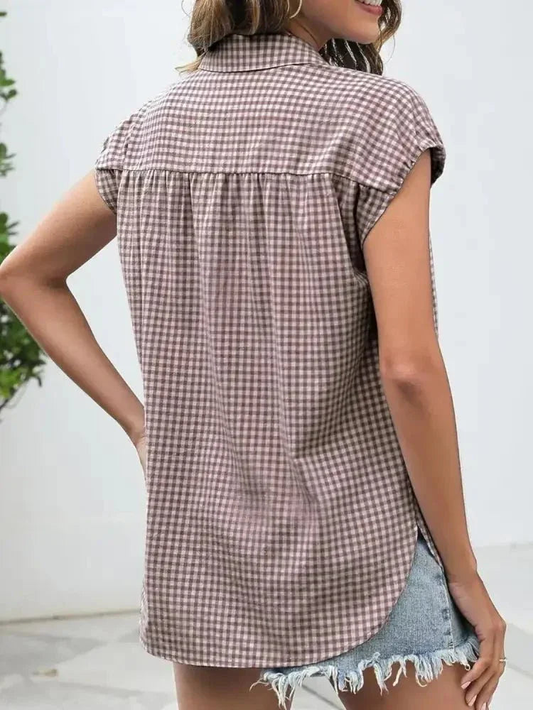 Plaid Button Up Cap Sleeve Shirt - Update AvenueTrendsi1001008702163051001008702163050ee55093 - 8c7e - 4fae - 8853 - 5196c29cc73d - Max - OriginTaupe