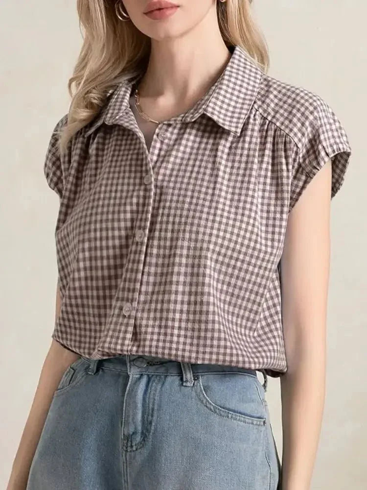 Plaid Button Up Cap Sleeve Shirt - Update AvenueTrendsi1001008702163051001008702163058acf7481 - 558b - 409f - b64c - a3c3176431a8 - Max - OriginTaupe