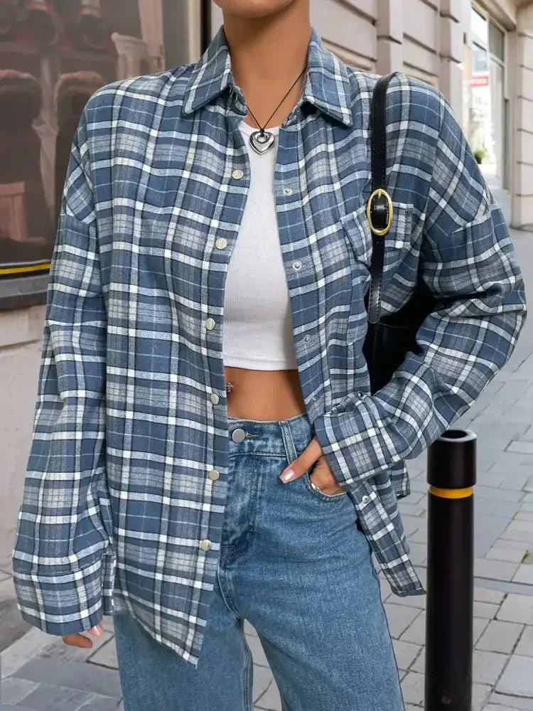 Plaid Button Up Long Sleeve Shirt - Update AvenueTrendsi1001001614743881001001614743888072a29fc64f40ffb6d58f757887c3c8 - Max - OriginBlue